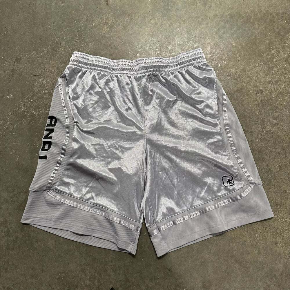 AND1 Men's Silver Grey Dazzle Shiny Silky Basketball Gym Shorts Large